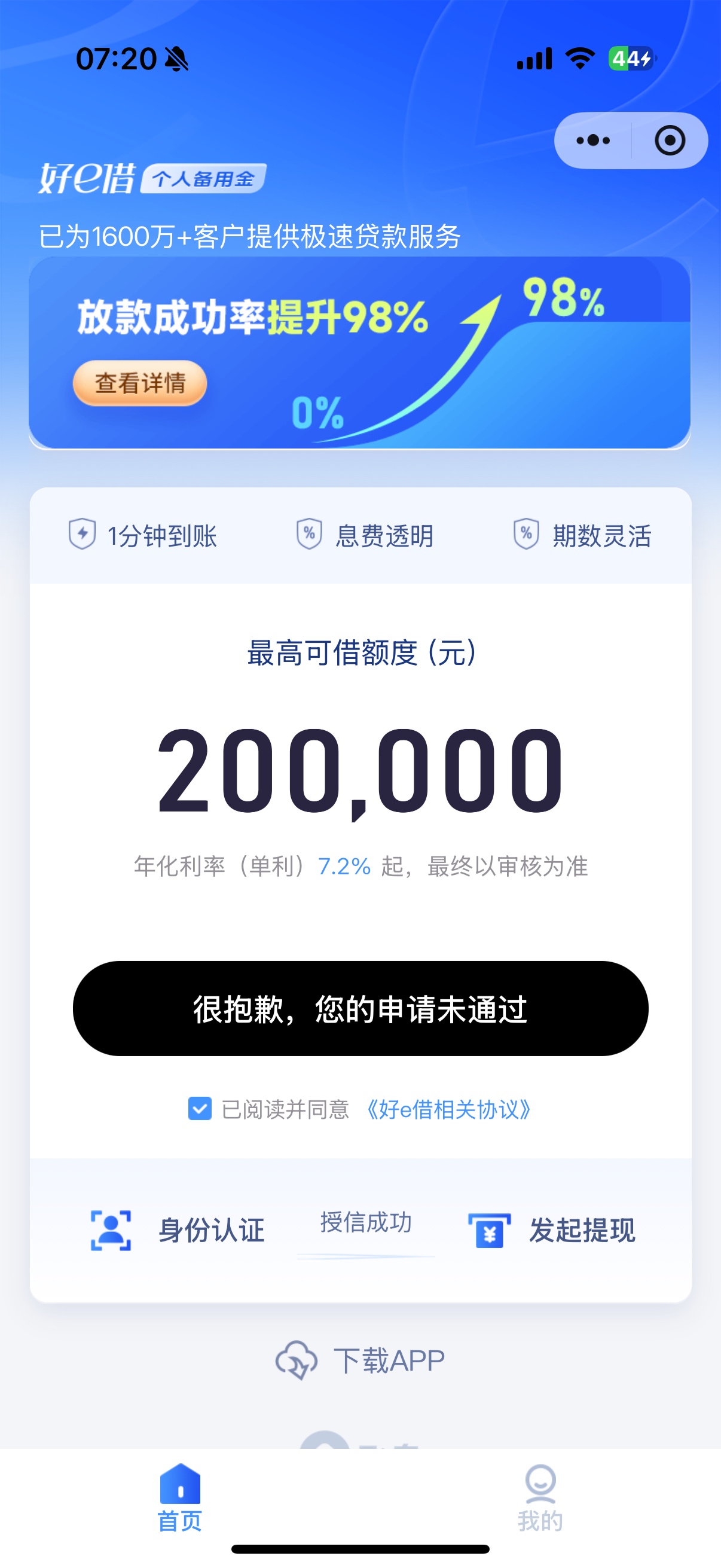 好e借没有想到放款成功，原来一直失败，看到有成功的就试了一下，微信小程序里面申请30 / 作者:西红市首富 / 